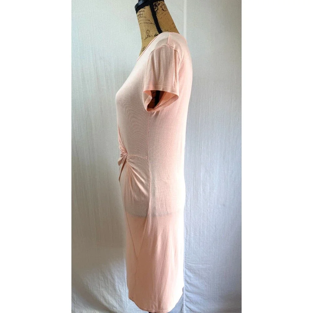 LOGG H&M Women Blush Pink Twist Front Midi Dress Short Sleeve Stretch Knit Sz S